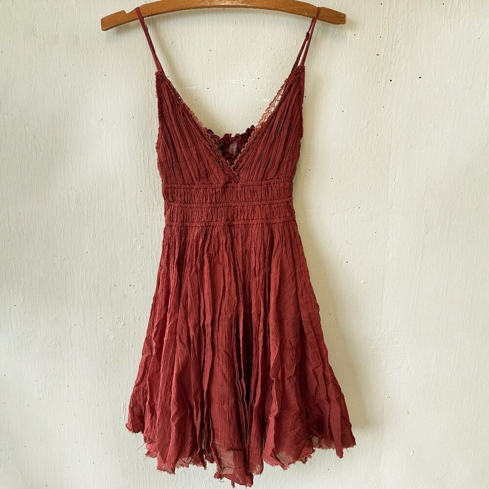 Free People Fp One Delia Slip Lace Russet Acorn Dress - XS